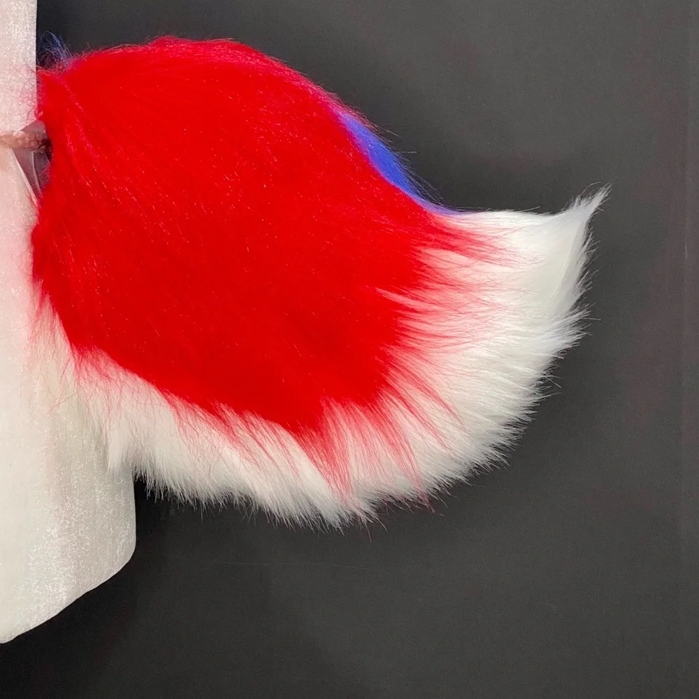 Dino Furry Mask. Patriotic Red White and Blue Glitter Fursuit Head  read detail